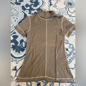 ALABAMA CHANIN 100% organic cotton taupe brown turtleneck blouse quiet luxury Md